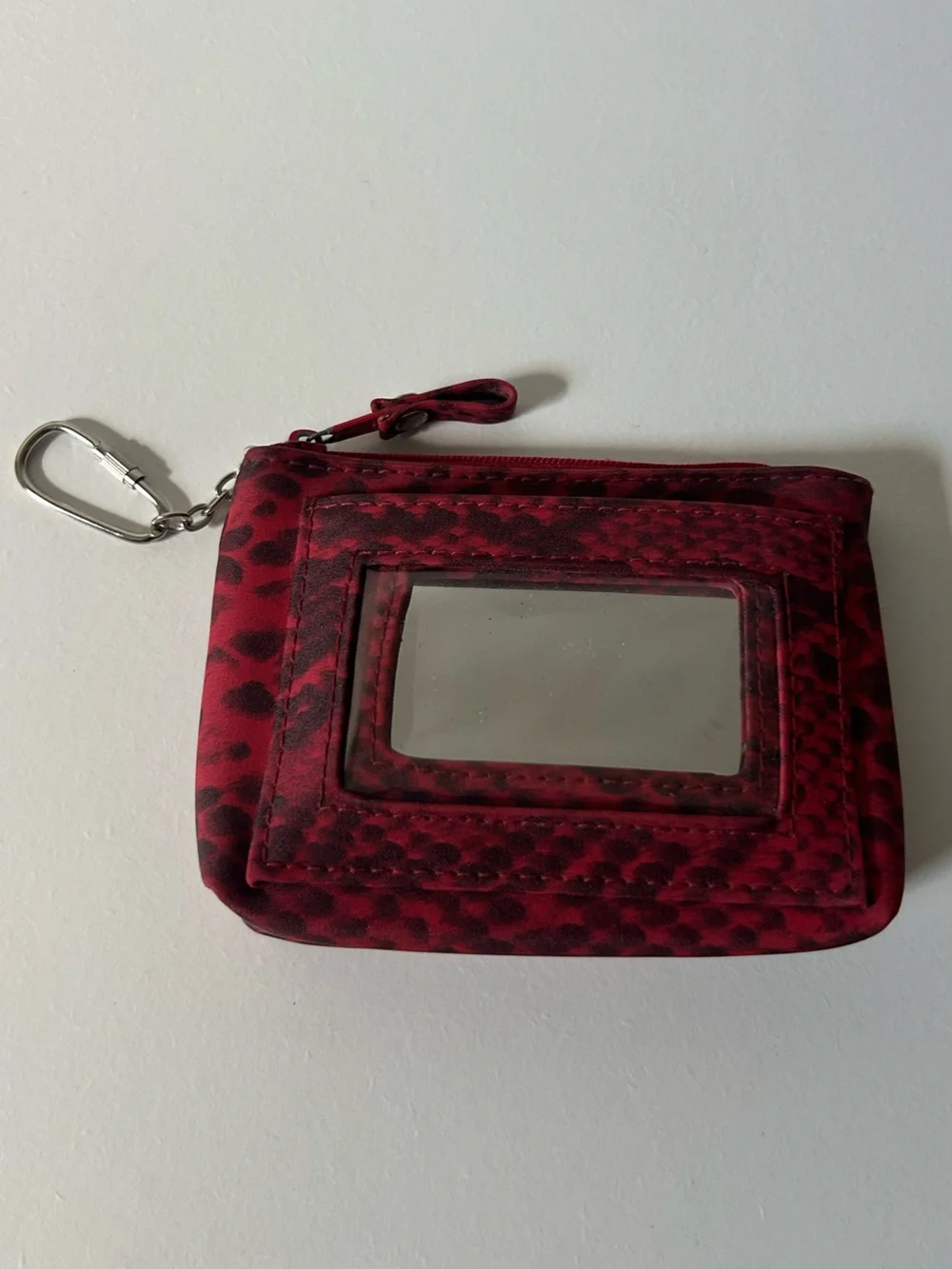 Source Unknown Red Snake-Print Zip Pouch Wallet with Carabiner